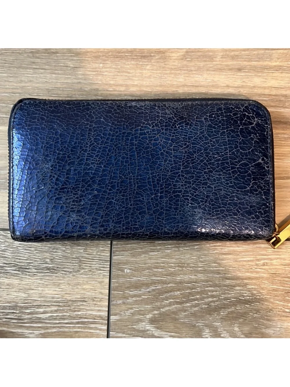 Tory Burch Black Leather Zip Wallet with Gold Logo